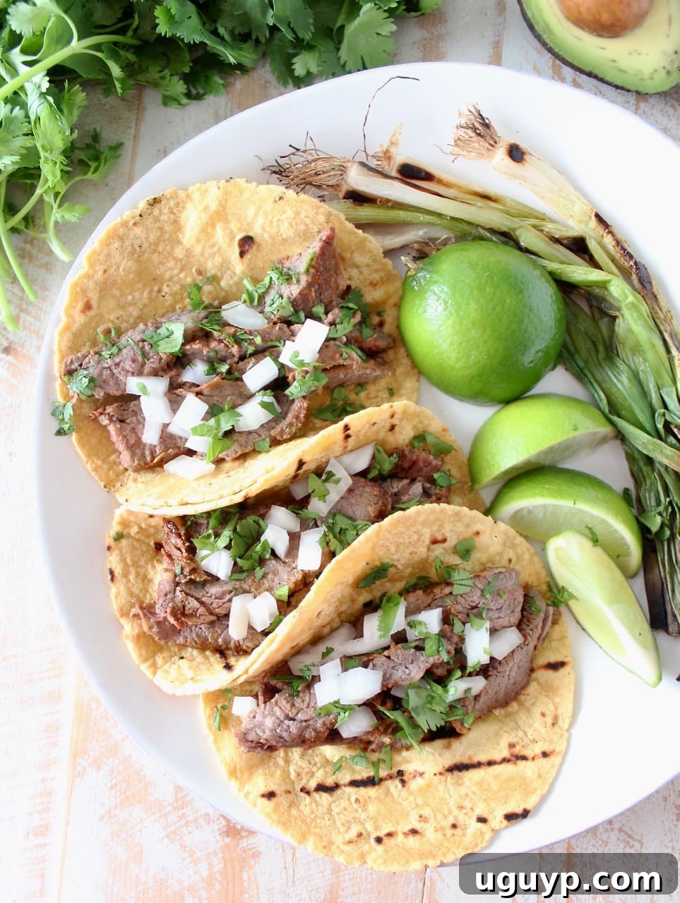 Carne Asada Tacos with Limes, Cilantro and Onions