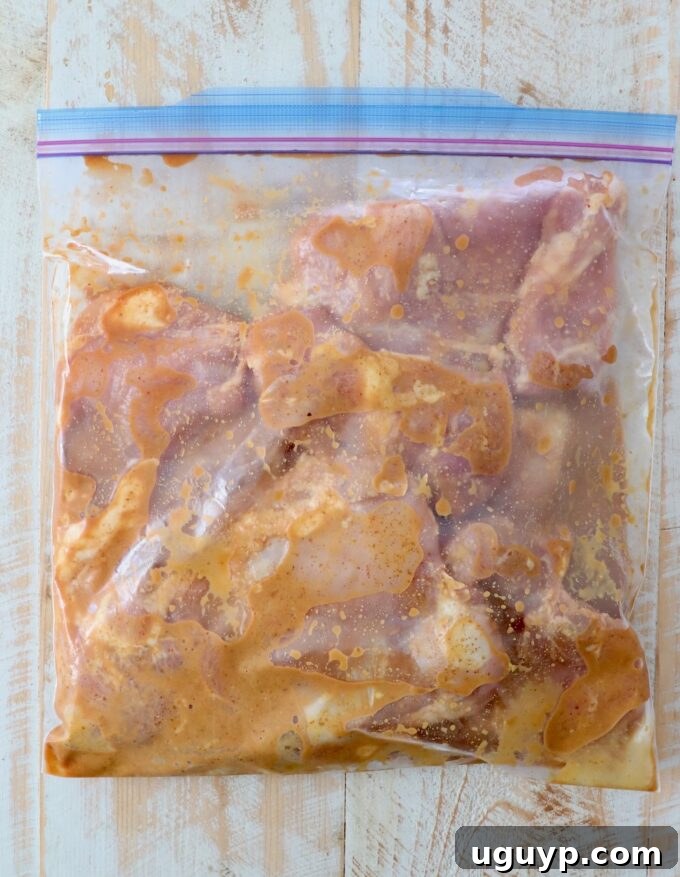 boneless chicken thighs in marinade in zipper bag