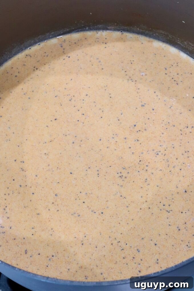 seasoned cream sauce in large pan