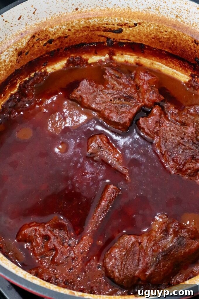 cooked birria in large stock pot, ready to be shredded
