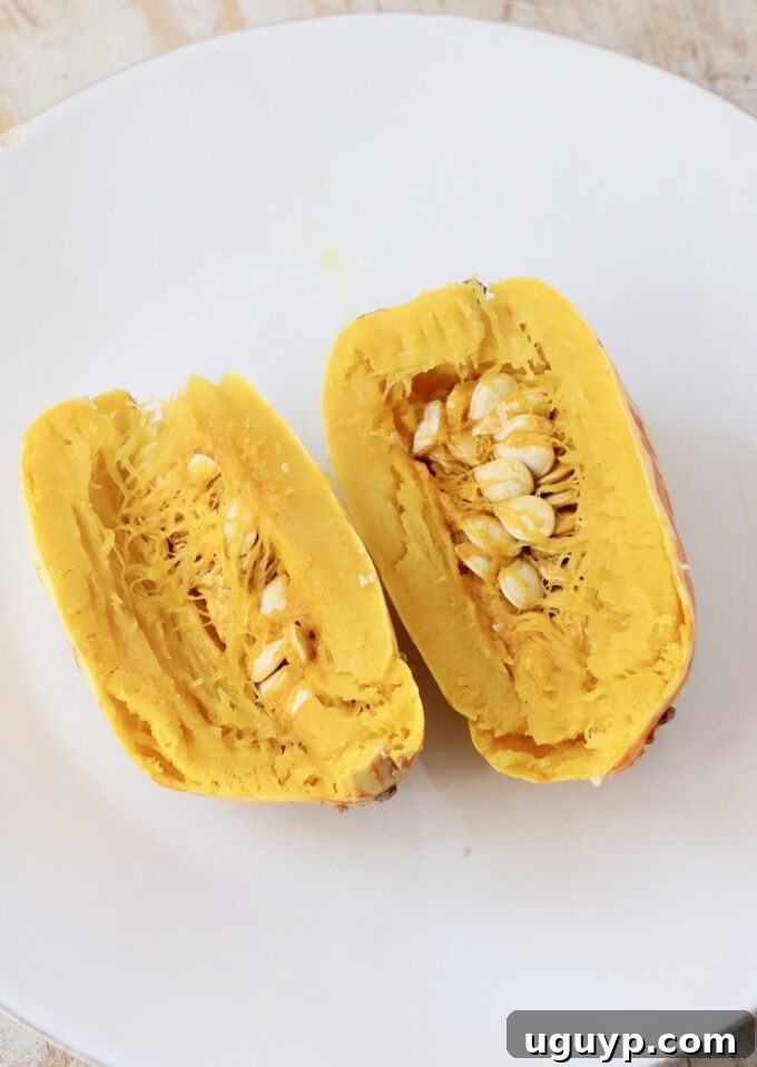 cooked delicata squash cut open on plate
