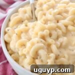 macaroni and cheese in bowl with fork