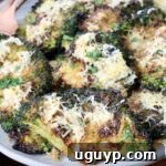 Crispy Smashed Broccoli with Parmesan on a plate