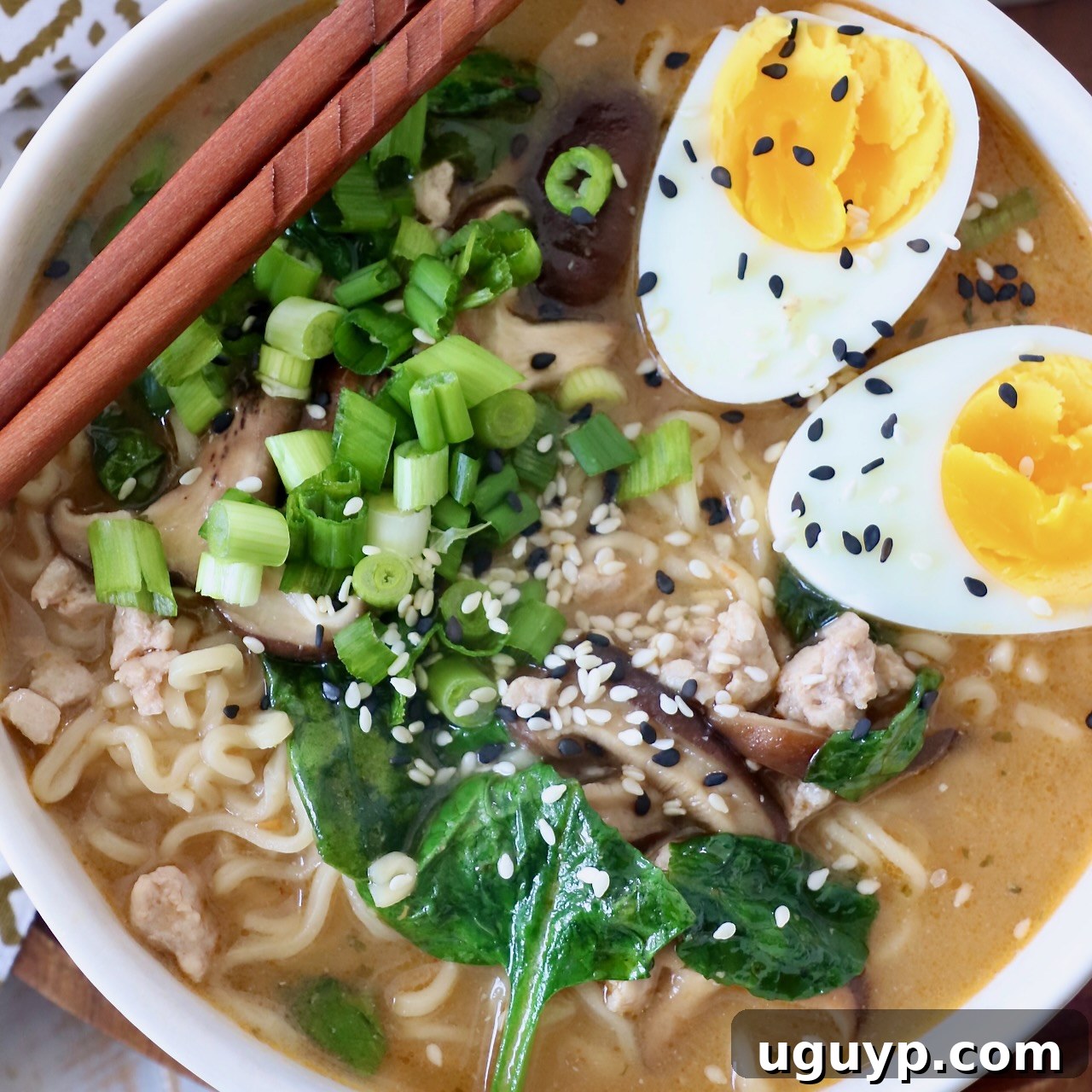 ramen noodle soup in bowl with chopsticks on the side