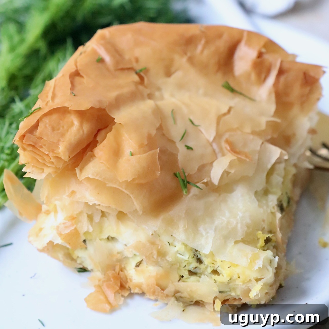 piece of Greek zucchini pie on plate