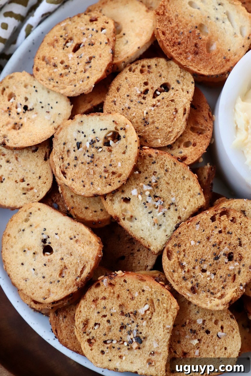 Homemade bagel chips on a plate, ready to be served with dips.