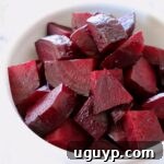 cooked diced beets in bowl