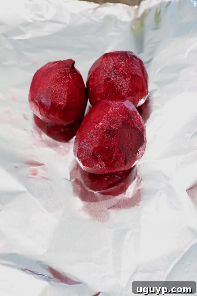 raw peeled beets on a piece of foil