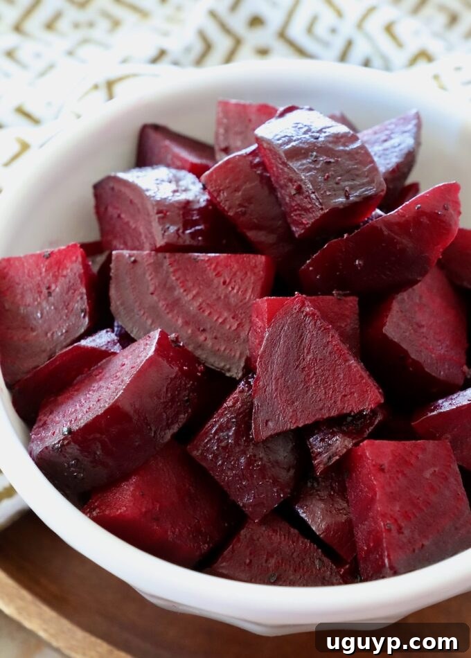 roasted cubed beets in bowl