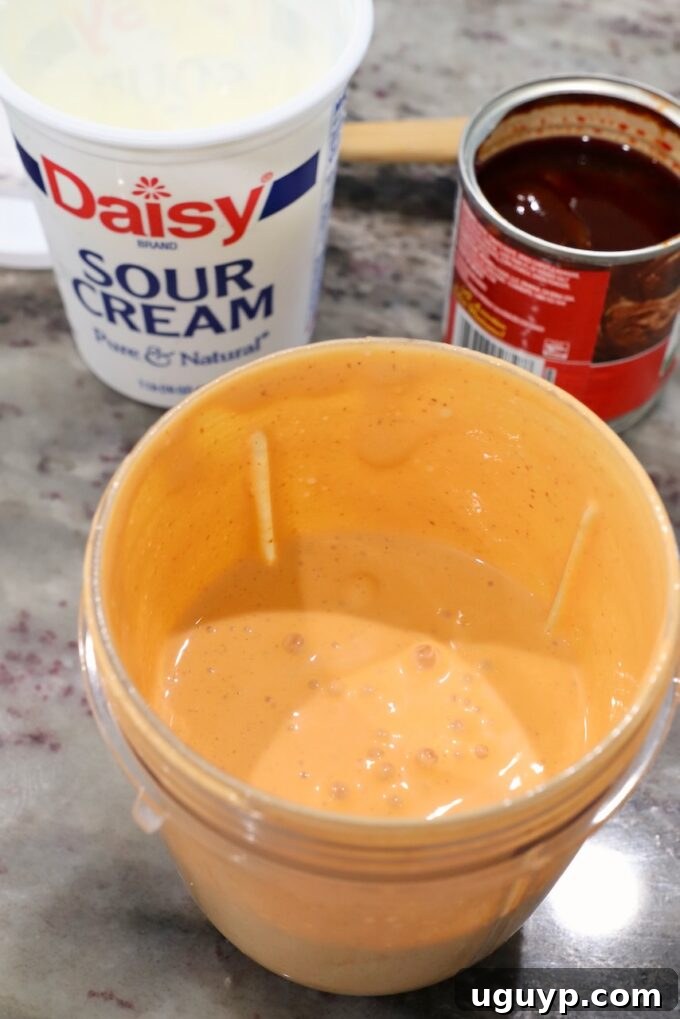 creamy chipotle sauce in a blender cup after blending