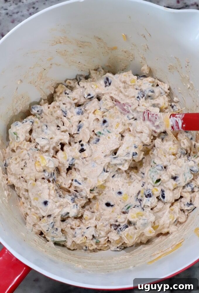 southwest dip in large bowl with spatula