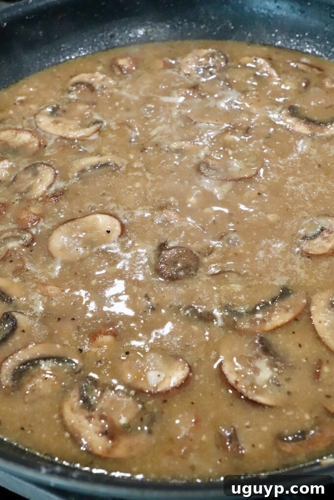 mushroom gravy in skillet