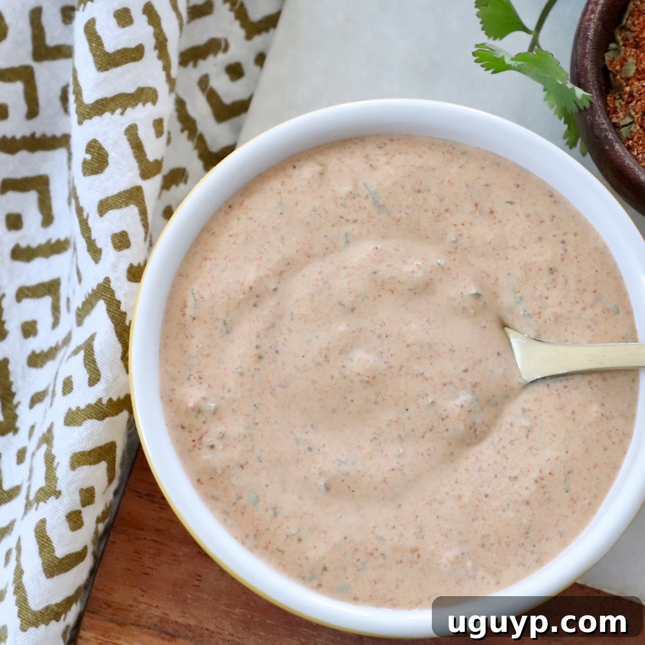 Creamy Southwest Salad Dressing in a rustic bowl with a spoon, ready to be drizzled over a meal.