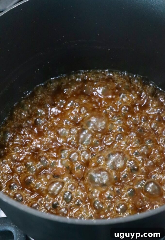miso glaze bubbling in pot on the stove