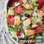 salad in bowl with croutons and sliced tomatoes