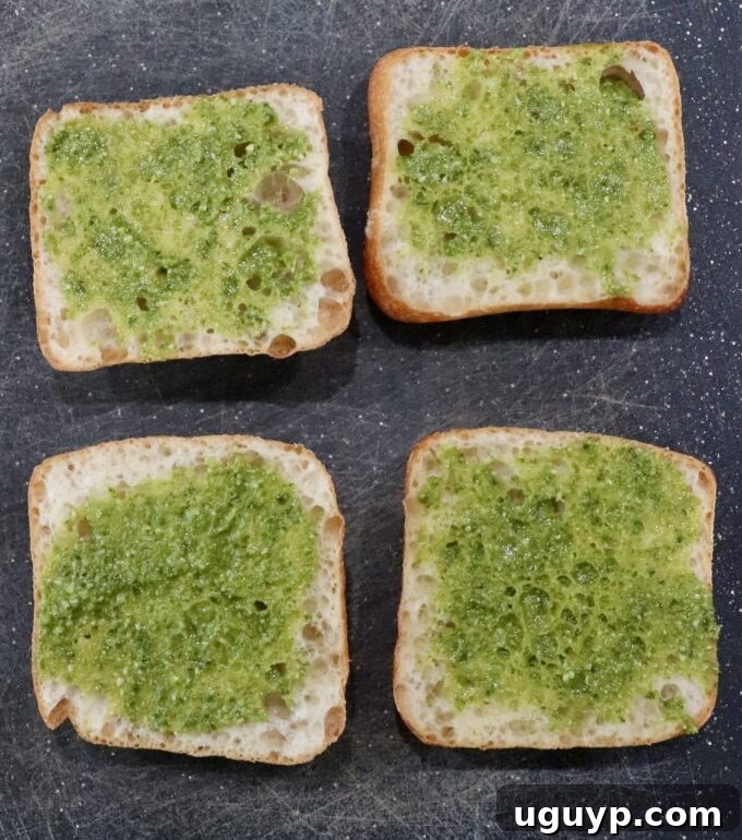 Basil pesto spread on ciabatta rolls