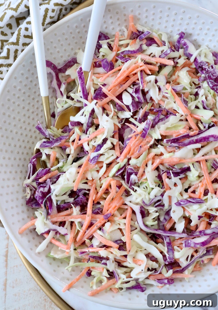prepared coleslaw in bowl with spoons