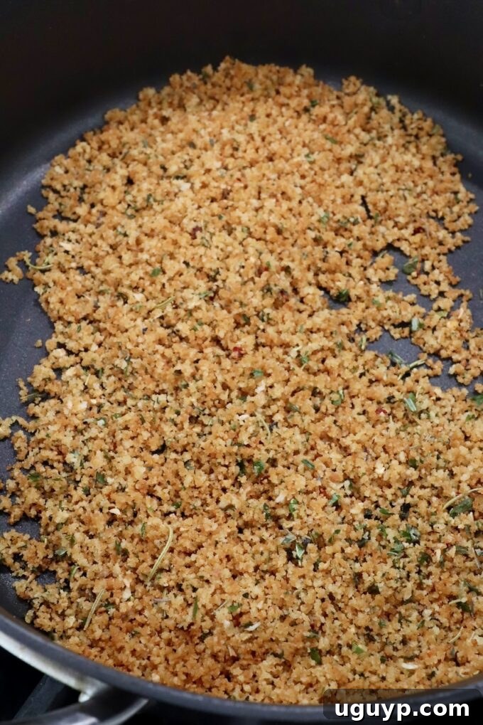 seasoned toasted breadcrumbs in skillet