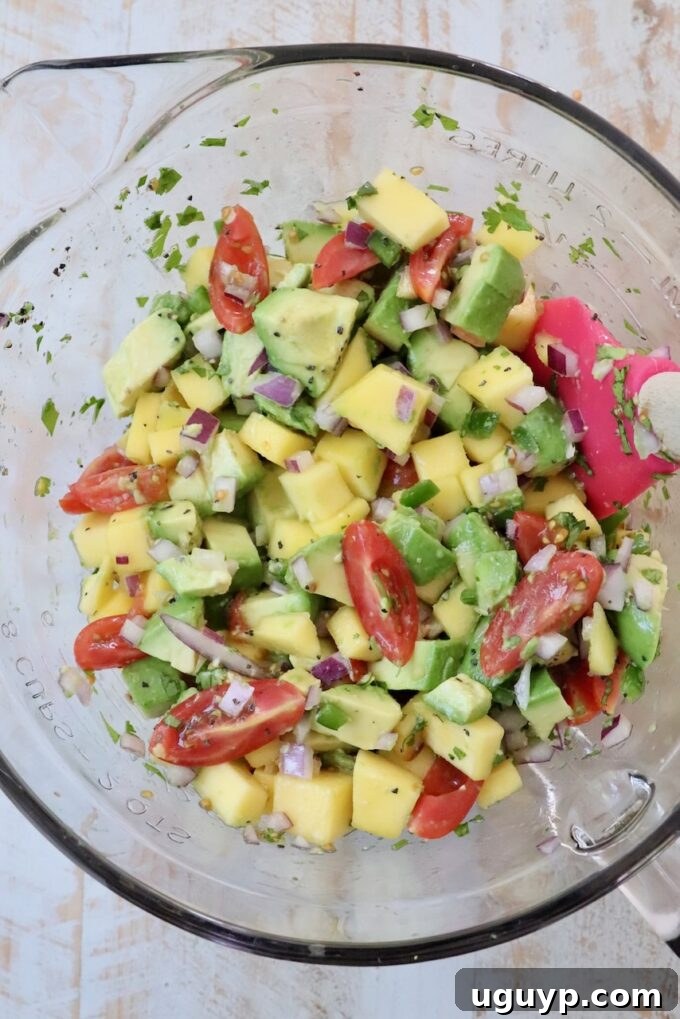mango avocado salsa in glass bowl