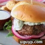 Gourmet Blue Cheese Burger on Plate with Pickled Onions