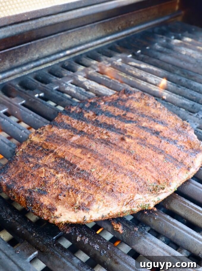 grilled flank steak on grill