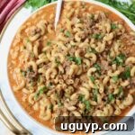hamburger helper pasta in bowl with spoon