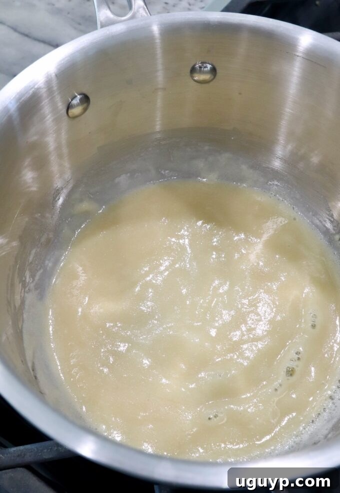 butter and flour roux in a pot on the stove