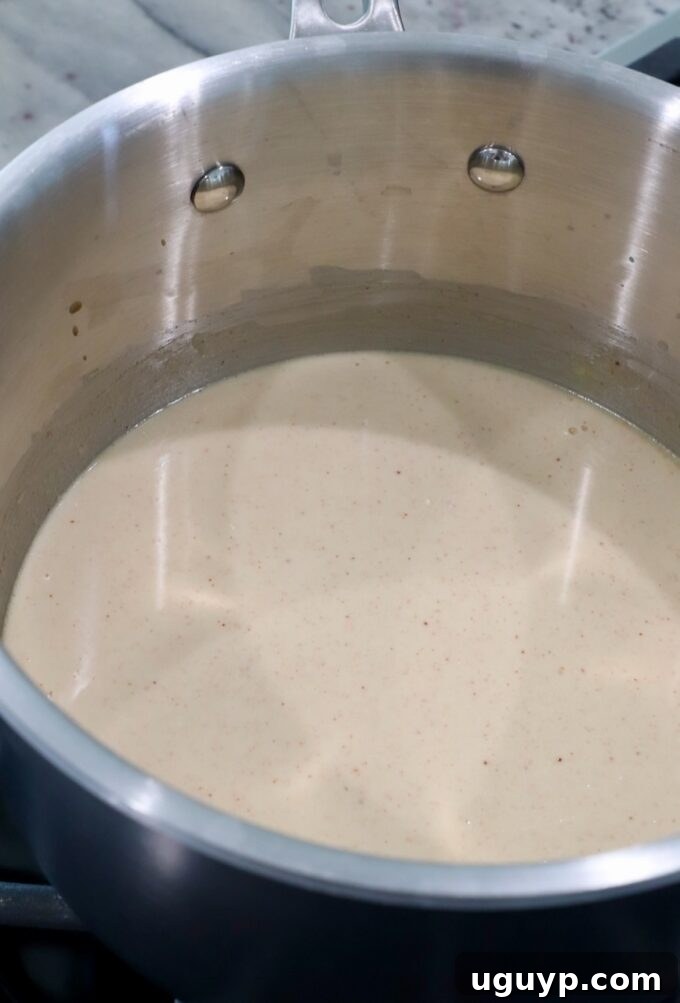 seasoned creamy sauce in a pot on the stove