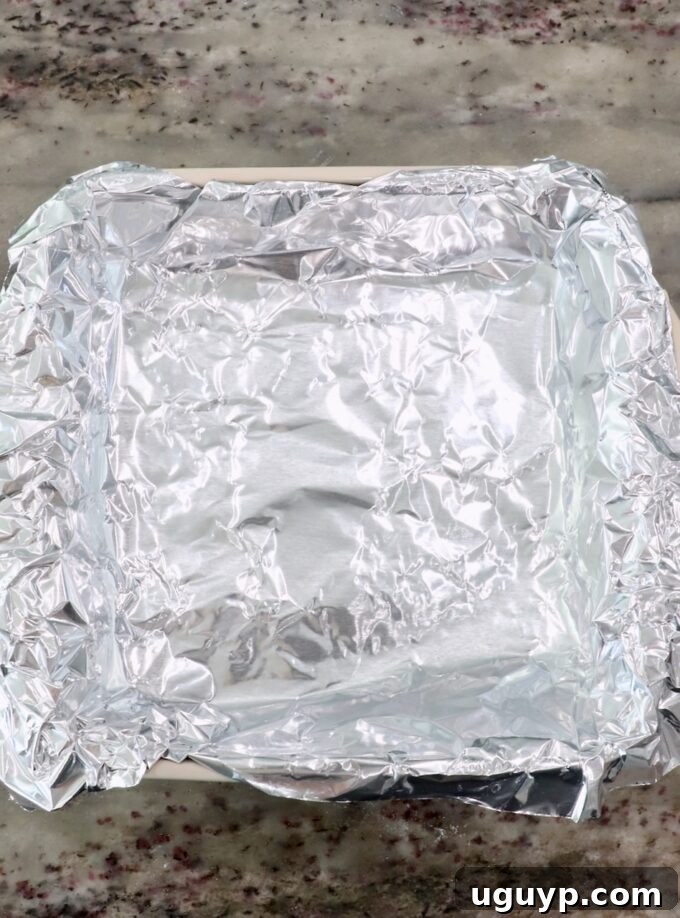 foil pressed in square baking dish
