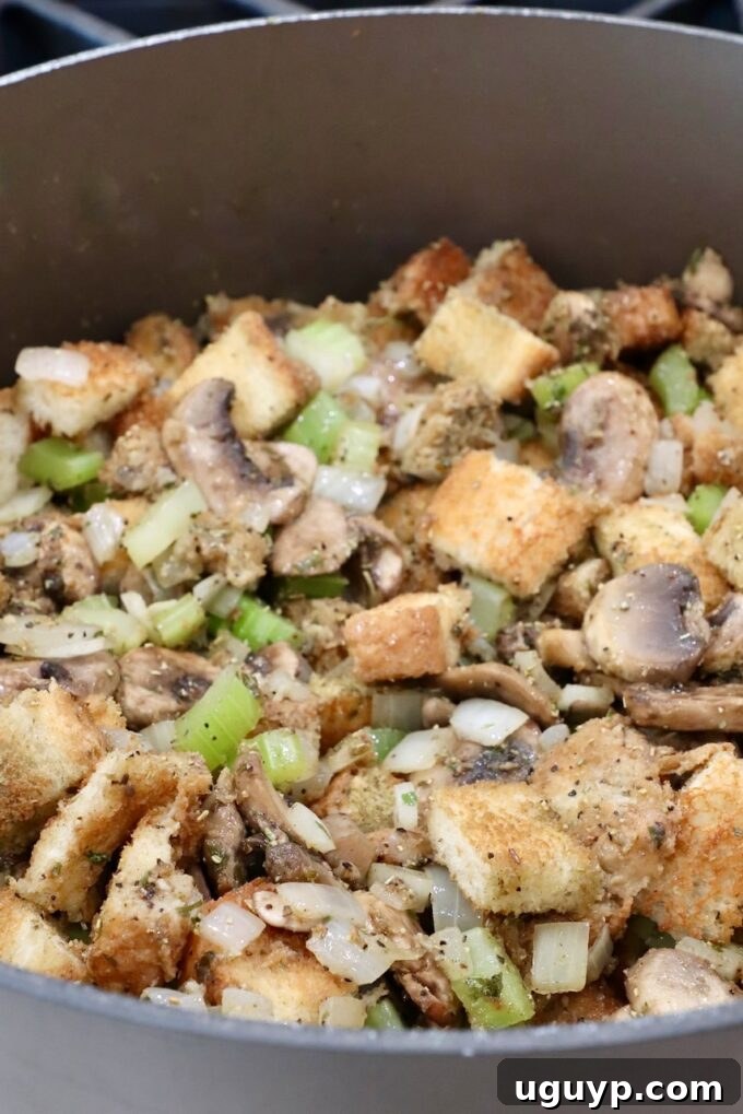 mushroom stuffing in a large pot