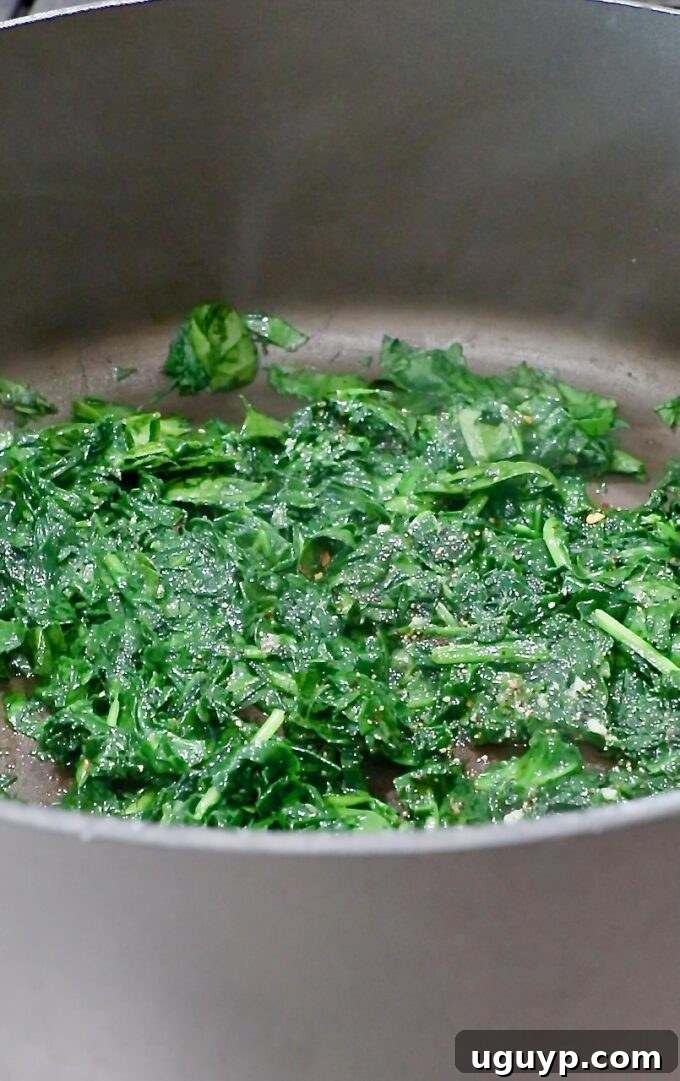 cooked spinach in a large pot on the stove