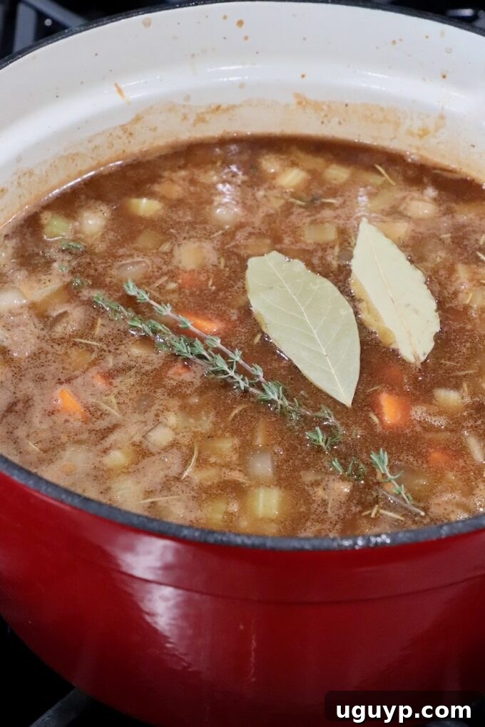 The Irish stew, fully assembled and ready to be covered and slow-braised in the oven.