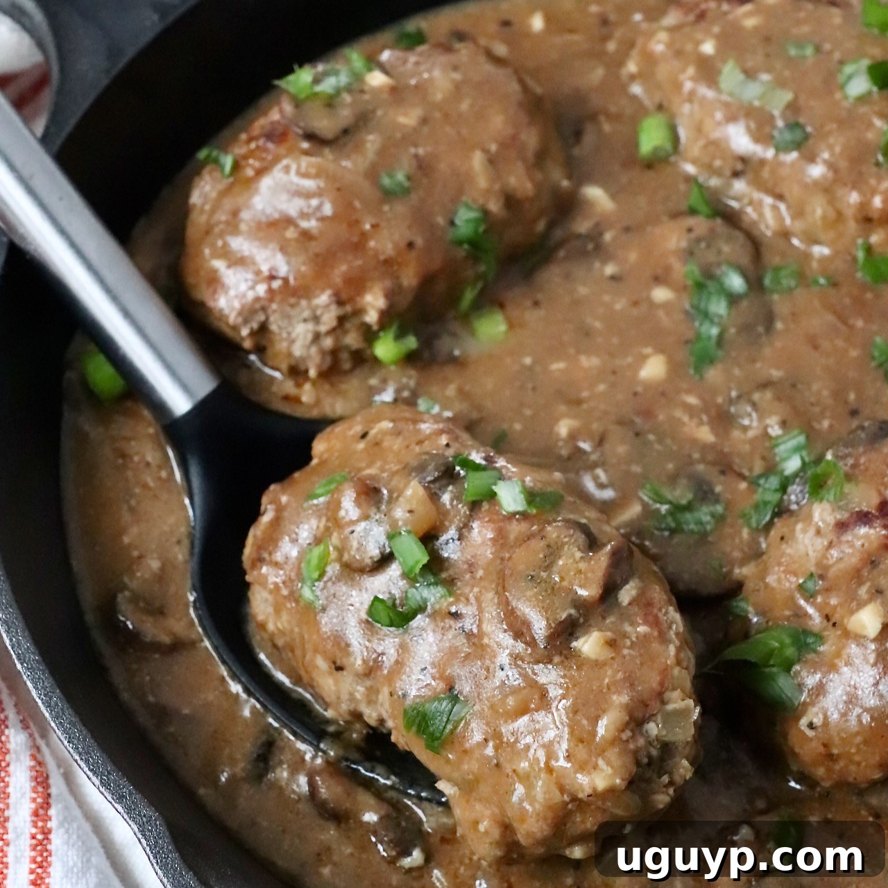 Homemade Salisbury Steak with mushroom gravy on a plate