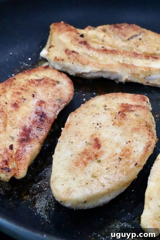 browned chicken breasts in a skillet