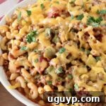 Classic American Goulash topped with cheese