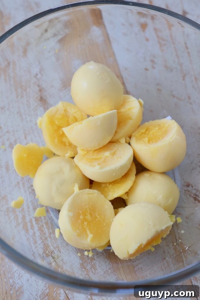 hard boiled egg yolks in a glass bowl