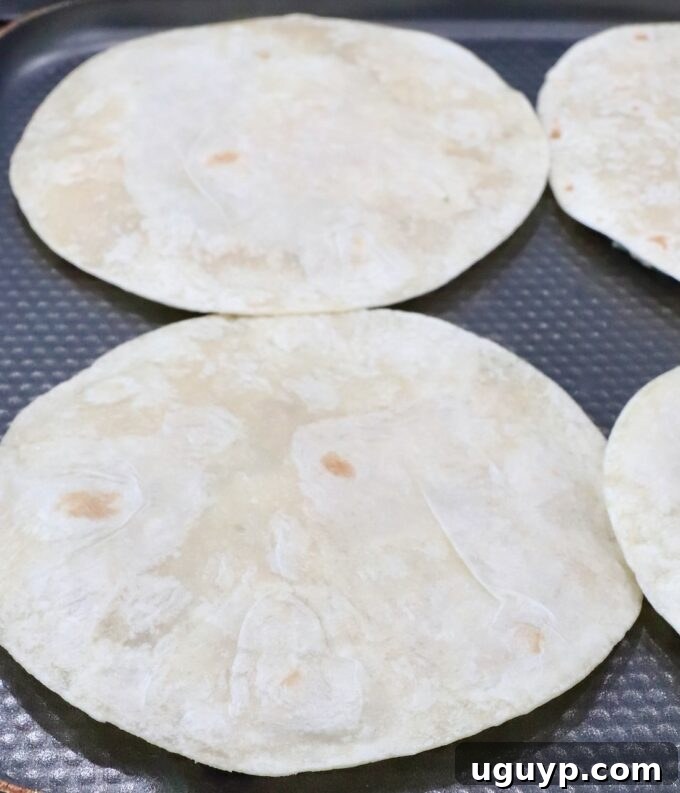 Several mini tortillas, each with a thin layer of seasoned ground chicken smashed onto one side, are cooking on a hot griddle, their edges crisping nicely.