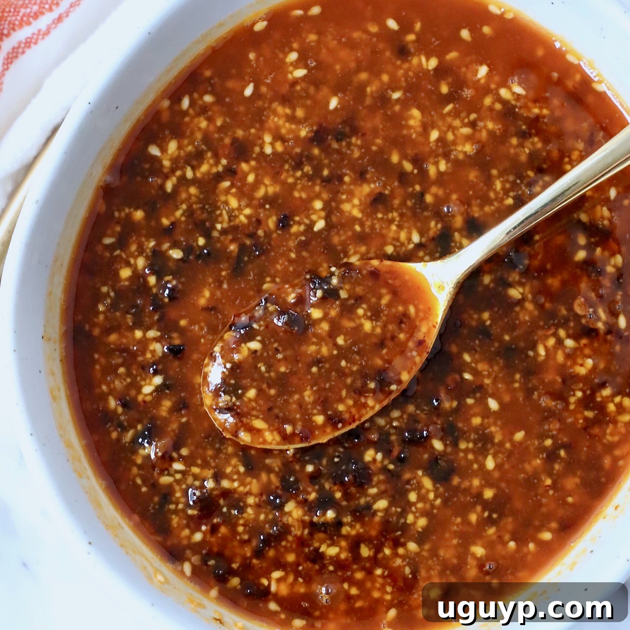 salsa macha in bowl with spoon