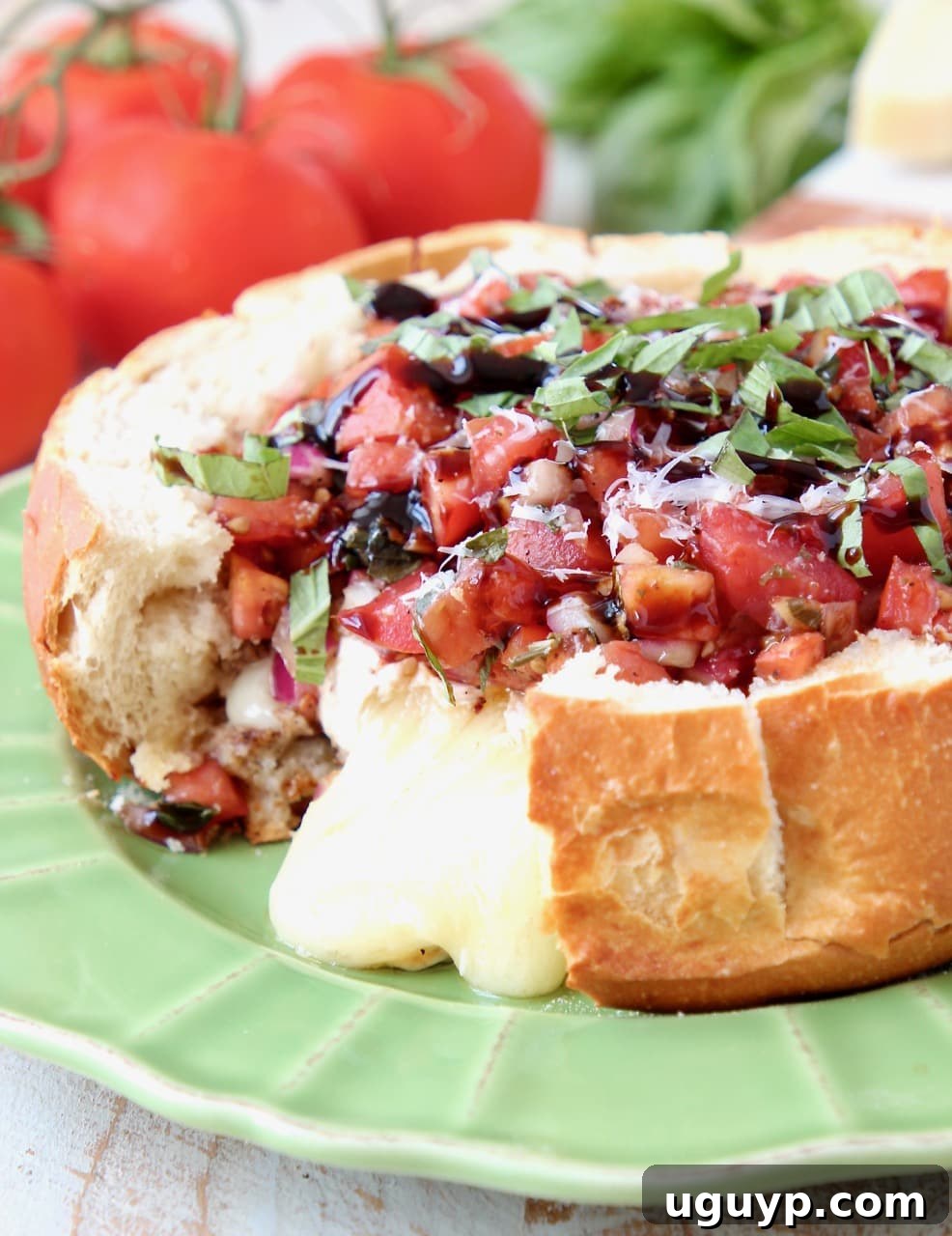 Bruschetta Baked Brie in a Sourdough Bread Bowl