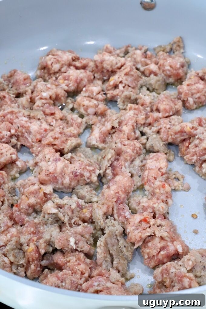 ground sausage in a skillet