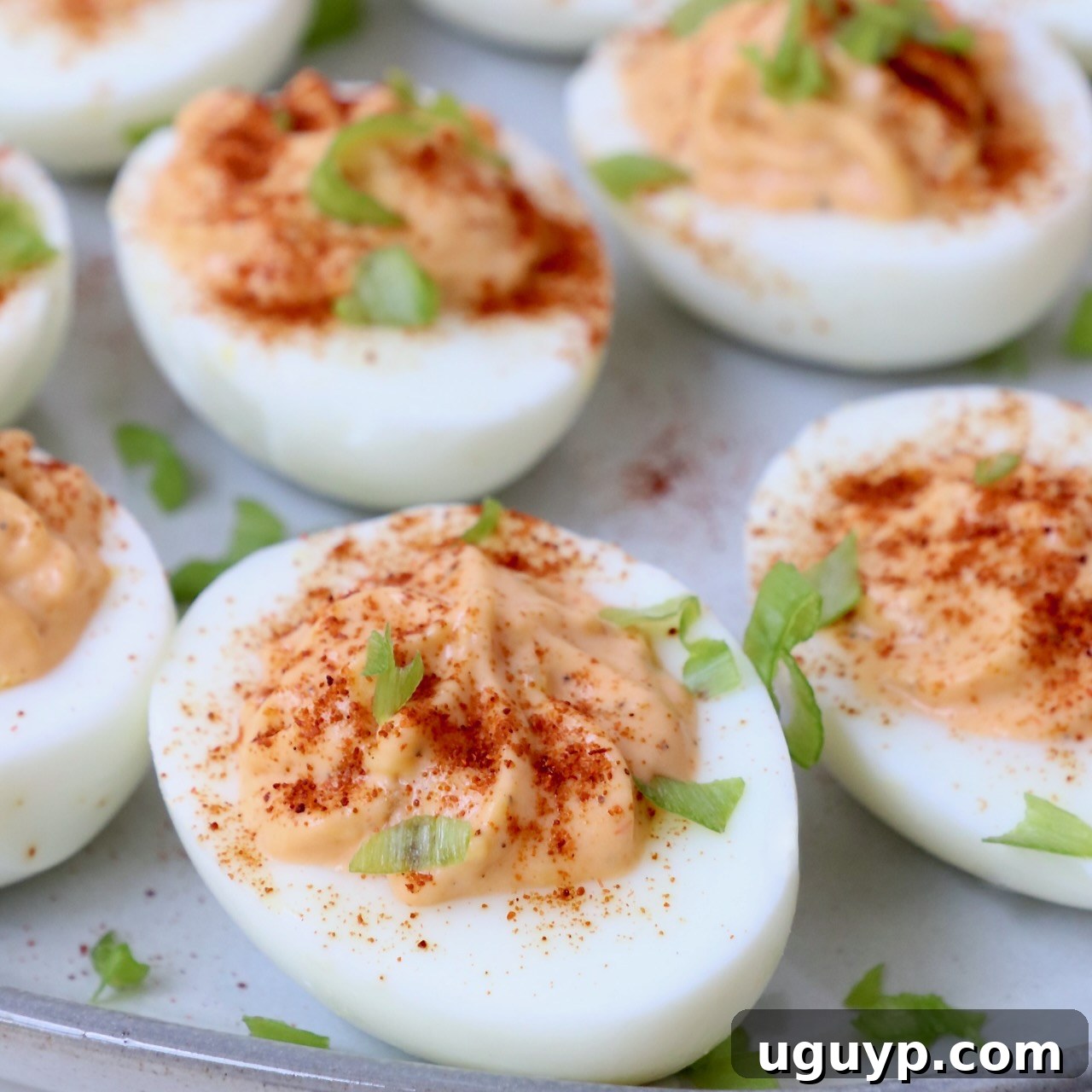 buffalo deviled eggs on a plate