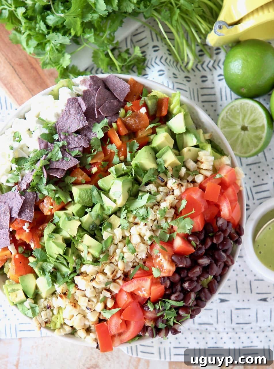 Grilled Romaine Chopped Salad with Tomatoes, Corn, Black Beans, Avocado and Goat Cheese