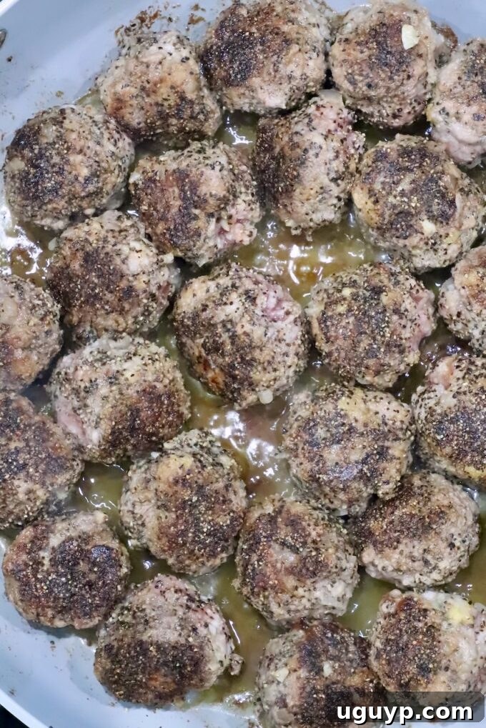 cooked meatballs in a skillet