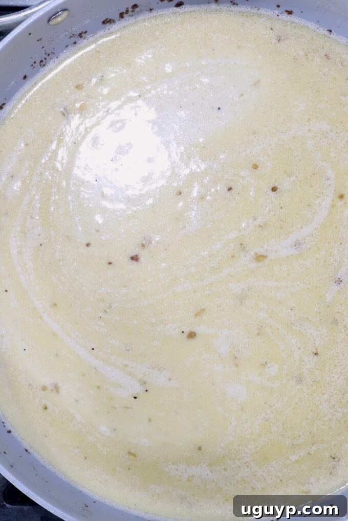 creamy pan sauce in a skillet