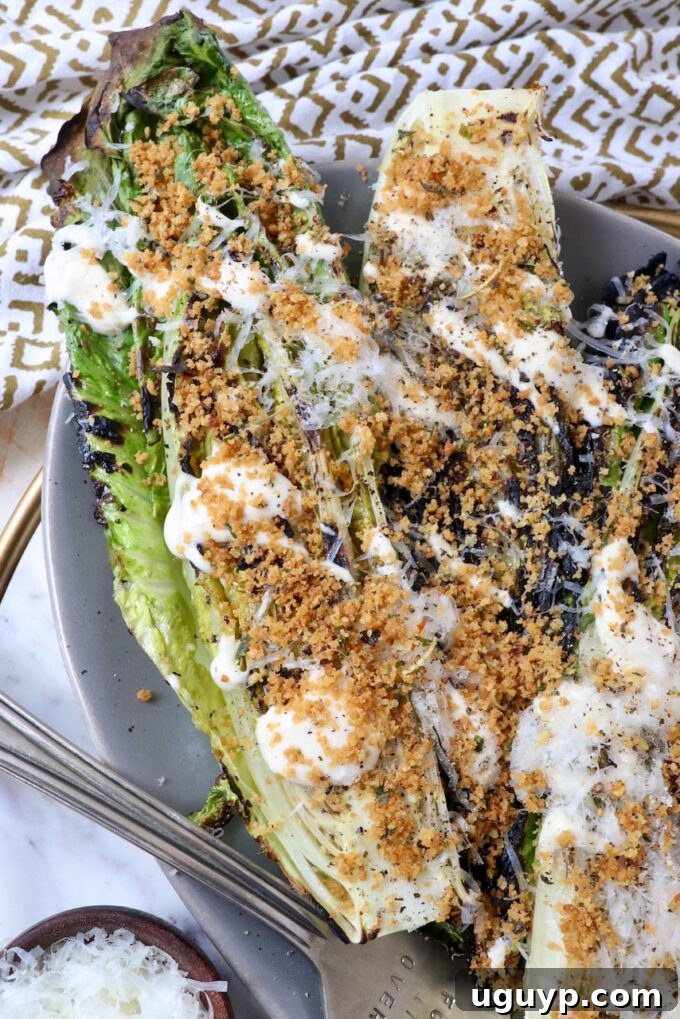 grilled caesar salad on large serving plate