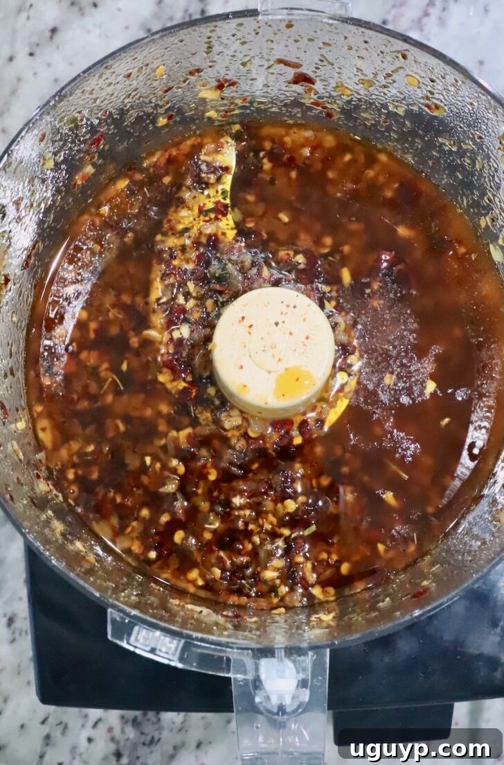 Calabrian chili crisp in a food processor