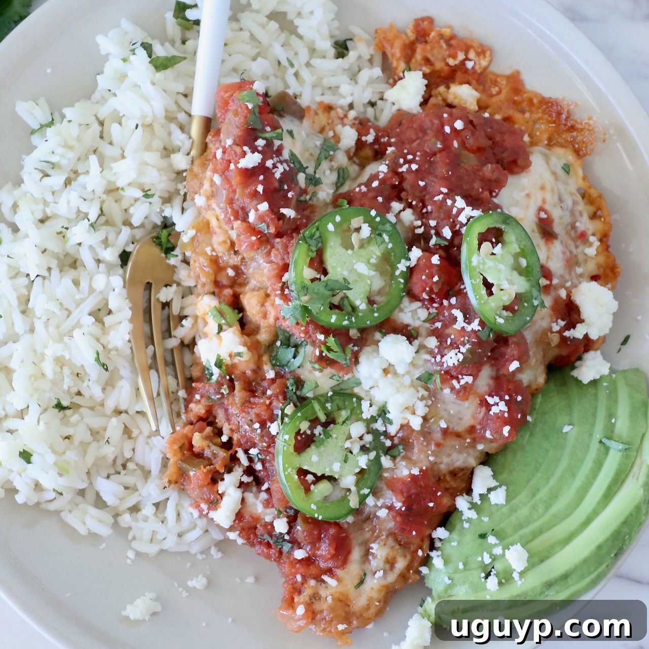 Mexican chicken parmesan topped with salsa and cheese