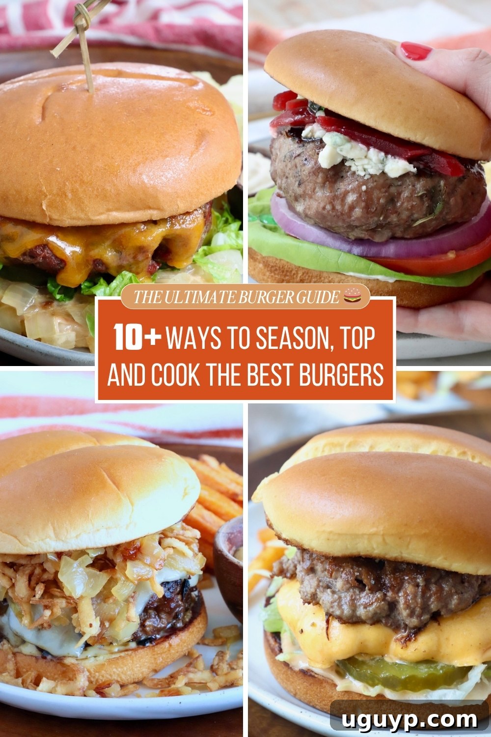 Complete Guide to Crafting Perfect Burgers at Home 2 collage of four images of cheeseburgers on plates