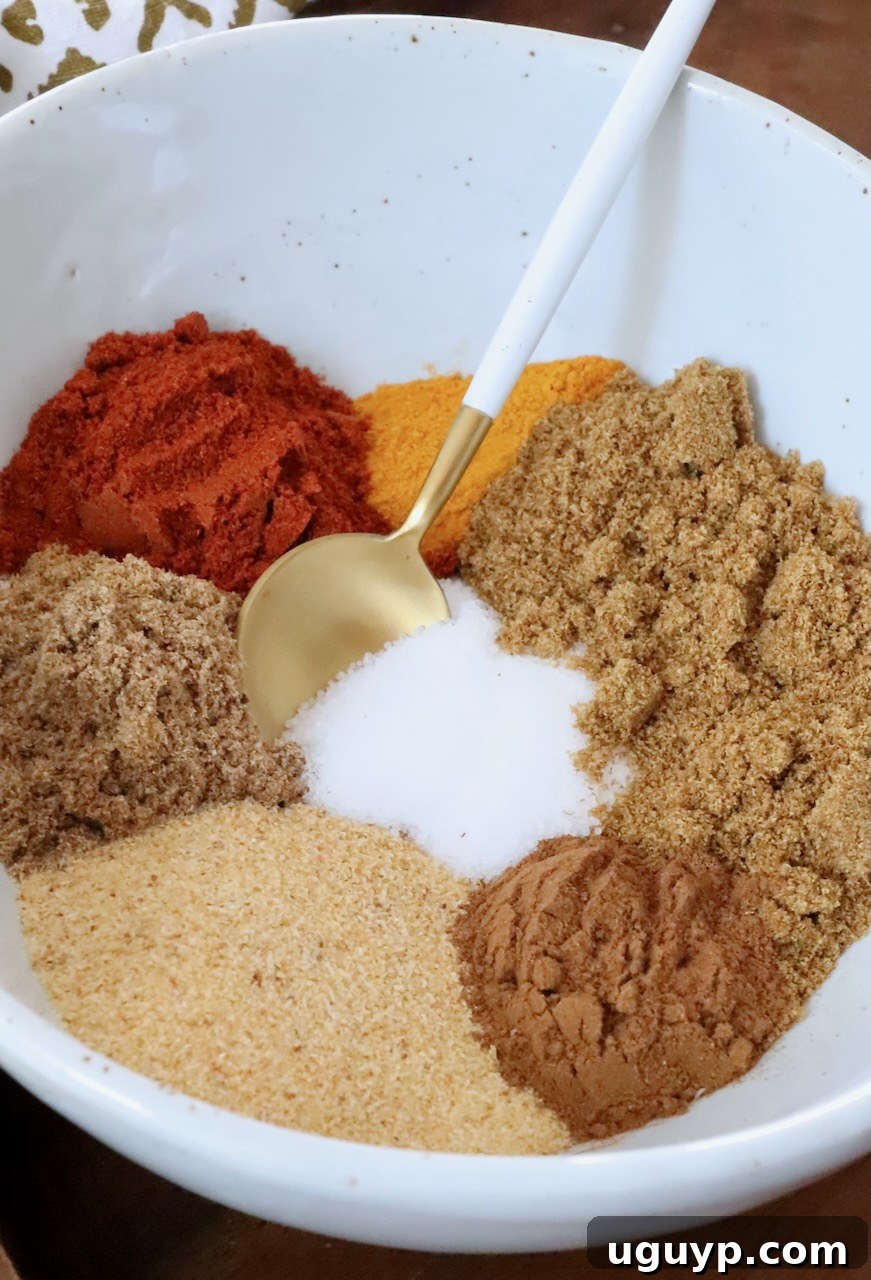 Homemade Chicken Shawarma Spice Blend 2 several different spices separated in a bowl with a spoon